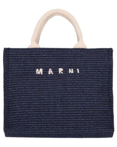 Marni Tropicalia Logo Embroidered Small Tote Bag - Blue