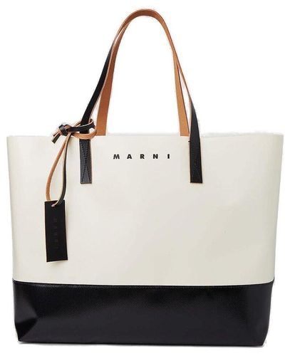 Marni Tribeca Logo Printed Tote Bag - White