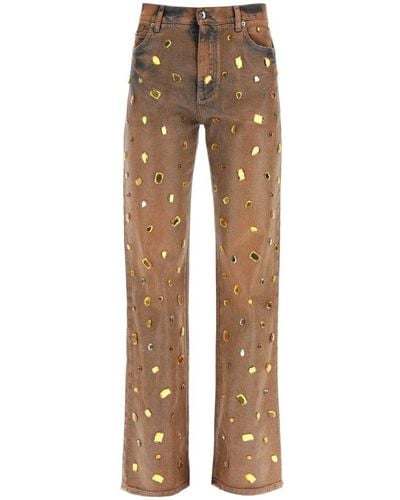 Dolce & Gabbana Jeans With Rhinestones - Brown