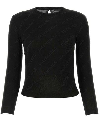 Balenciaga Allover Logo Printed Knitted Top - Black