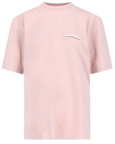 Balenciaga Logo Embroidered Crewneck T-shirt - Pink