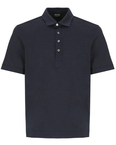 Zegna Button Detailed Short-sleeved Polo Shirt - Blue