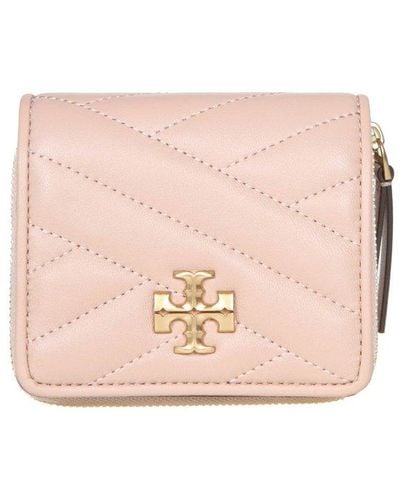 Tory Burch Kira Chevron Wallet In Sand Colour Leather - Pink