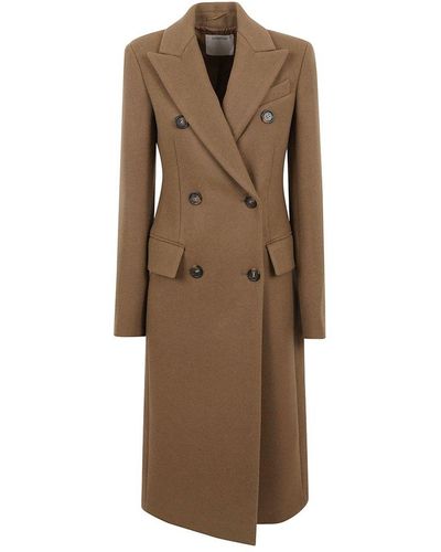 Sportmax Double-breasted Long-sleeved Coat - Brown