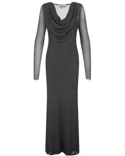 Blumarine Long Dress With Draped Neckline - Black