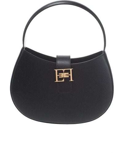 Elisabetta Franchi Logo-plaque Open Top Tote Bag - Black