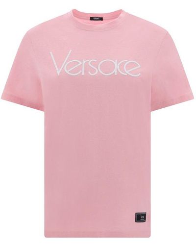 Versace Logo-embroidered Crewneck T-shirt - Pink