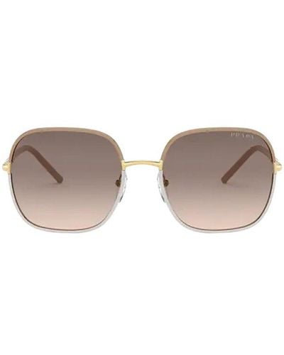 Prada Pr 67xs 58 Rectangle-frame Metal Sunglasses - Brown
