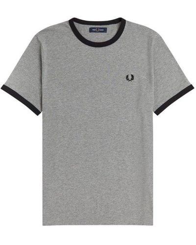 Fred Perry Ringer Logo-embroidered Crewneck T-shirt - Gray