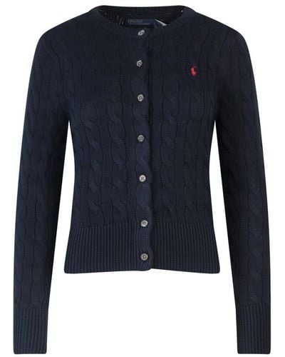 Polo Ralph Lauren Cable-knit Brand-embroidered Cotton Cardigan X - Blue