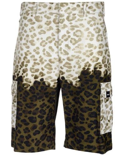 MSGM Two-tone Leopard Print Cargo Shorts - Gray