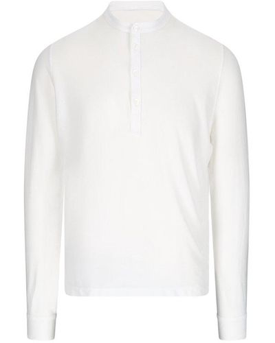 Zanone Collarless Straight Hem Polo Shirt - White