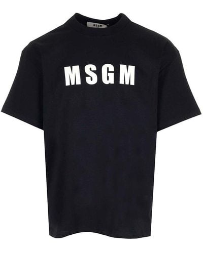 MSGM Logo Printed Crewneck T-shirt - Black