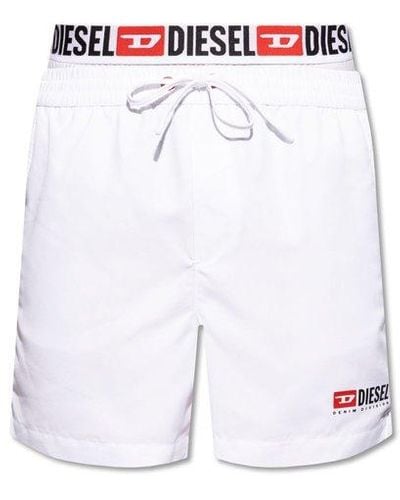 DIESEL Bmbx-visper-41 Logo Printed Drawstring Swim Shorts - White