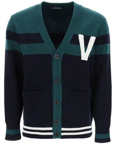 Valentino V Logo Patch Cotton Cardigan - Multicolour