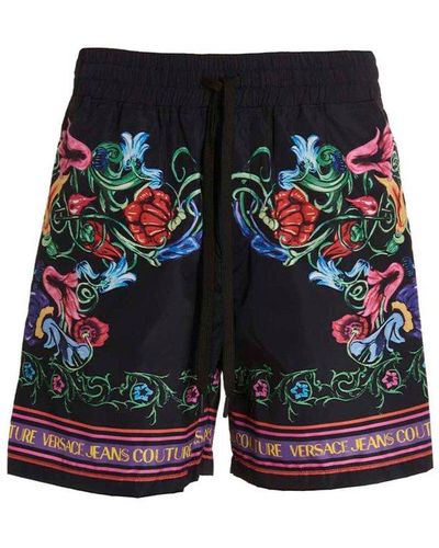 Versace Floral-printed Drawstring Shorts - Blue