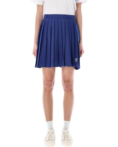 adidas Originals Logo Embroidered Mini Pleated Skirt - Blue