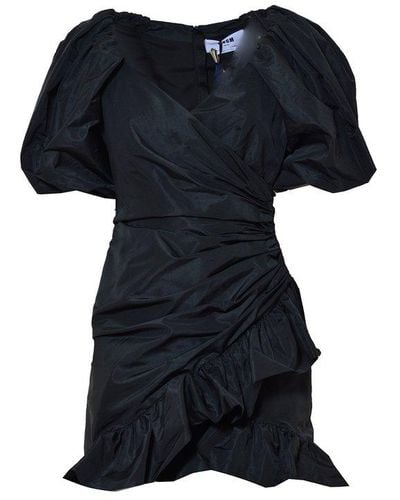 MSGM Ruffle Detailed Puff-sleeved Dress - Black