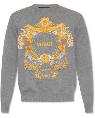 Versace Sweater With Baroque Motif - Gray