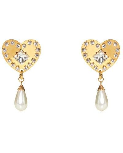 Alessandra Rich Heart-motif Embellished Clip-on Earrings - Metallic