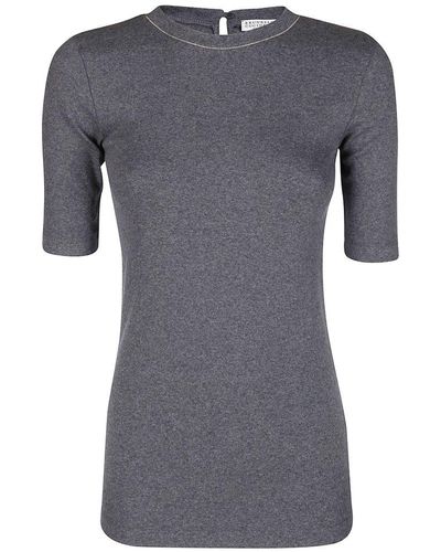 Brunello Cucinelli Embellished Collar T-shirt - Gray