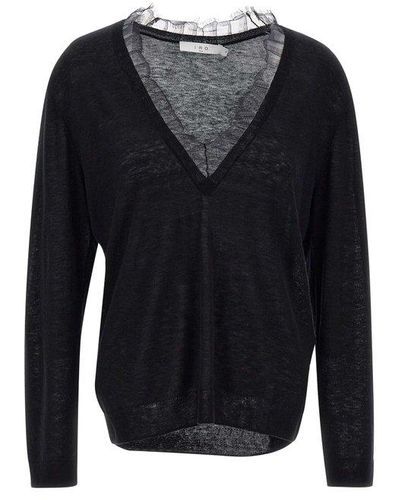 IRO V-neck Jumper With Lace Trim By . Innovative And Creative Design, Ideal For A Casual But Whimsical Look - Black
