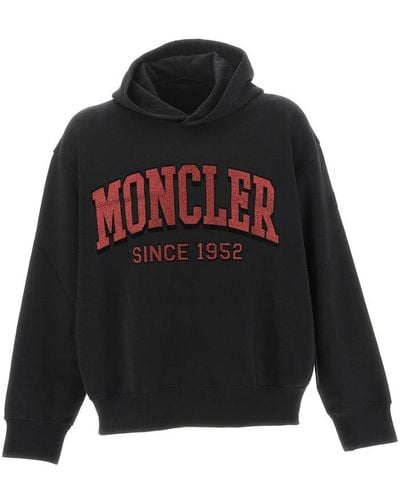 Moncler Logo Printed Long-sleeved Hoodie - Black