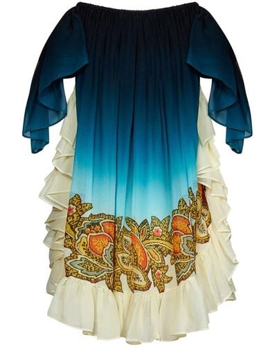 Etro Ornamental Print Ombré Dress - Blue
