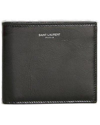 Saint Laurent Logo Detailed Bi-fold Wallet - Black