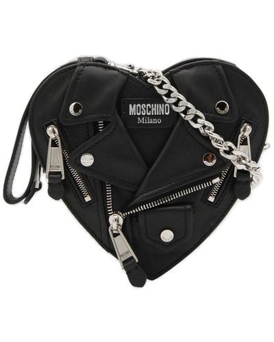 Moschino Black Leather Biker Crossbody Bag