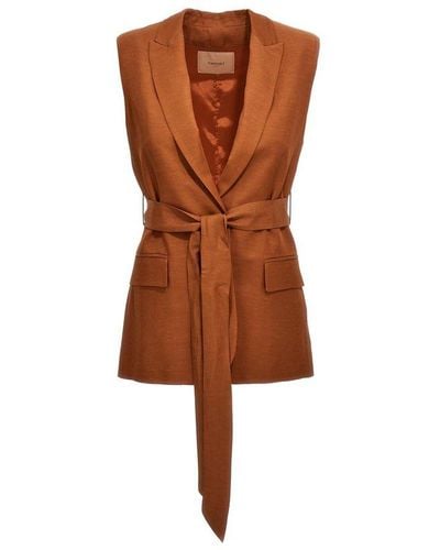 Twin Set Belted Straight Fit Waistcoat - Brown