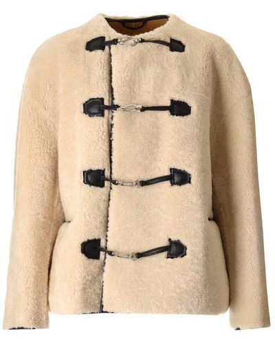 Totême Teddy Shearling Clasp Buttoned Coat - Natural