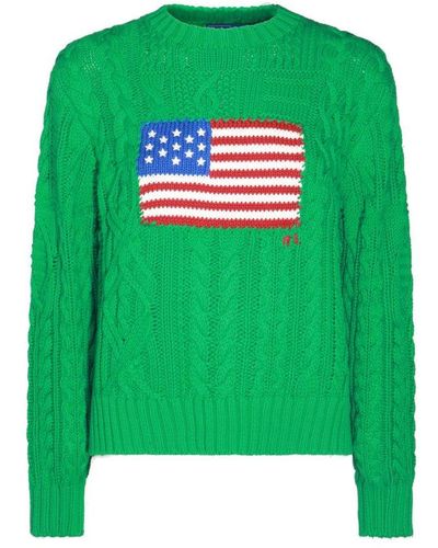 Polo Ralph Lauren Aran Knit Flag Jumper - Green