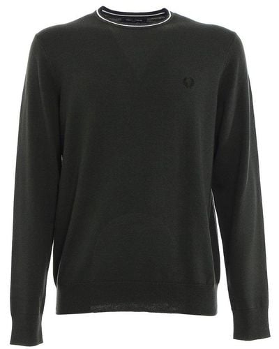 Fred Perry Logo-embroidered Long-sleeved Crewneck Jumper - Black
