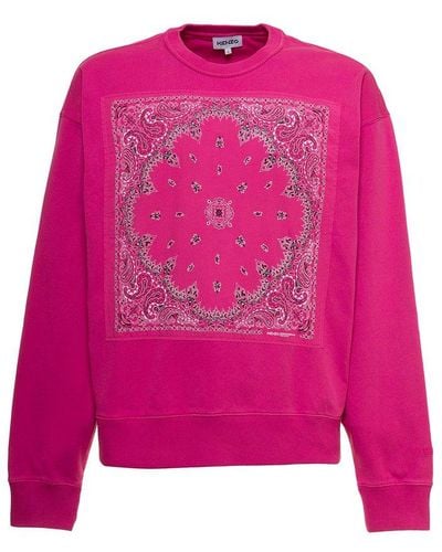 KENZO Pink Cotton Sweatshirt With Bandana Graphic Print