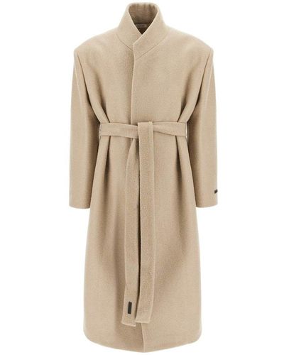 Fear Of God Wool Coat With High Collar And Boiled Wool - Natural