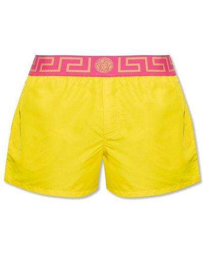 Versace Greca Logo Waistband Swim Shorts - Yellow