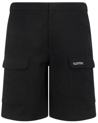Valentino Logo Printed Cargo Shorts - Black
