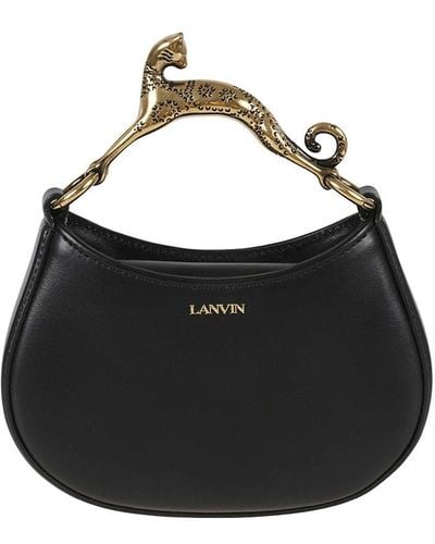 Lanvin Logo Embossed Cat Handle Tote Bag - Black