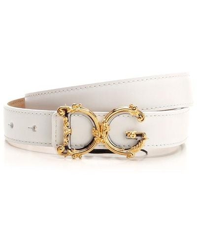 Dolce & Gabbana Leather Logo Belt - Natural
