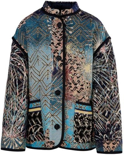 Forte Forte Abstract Printed Round-neck Coat - Green