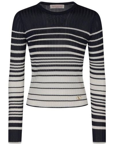 Valentino Striped Long-sleeved Sweater - Blue
