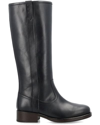 A.P.C. Squared-toe Slip On High Knee Boots - Black