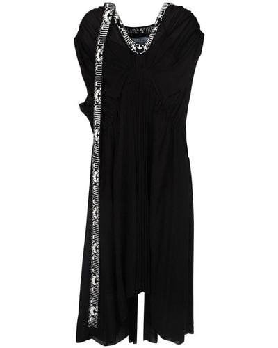 Prada Jacquard Knit-trim Draped-effect Long Dress - Black