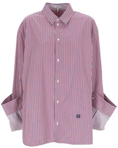 Loewe Striped Cotton-poplin Shirt - Purple
