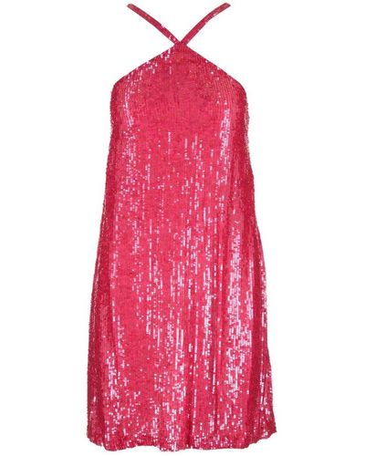 P.A.R.O.S.H. Sequin Embellished Halterneck Mini Dress - Red