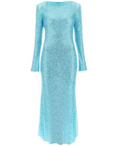 Self-Portrait Self Portrait Long-sleeved Maxi Dress With Sequins And Beads - Blue
