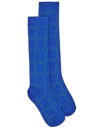 JW Anderson Monogram-knitted Stretched Socks - Blue