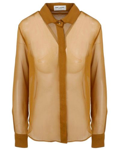 Saint Laurent Sheer Long-sleeve Shirt - Brown