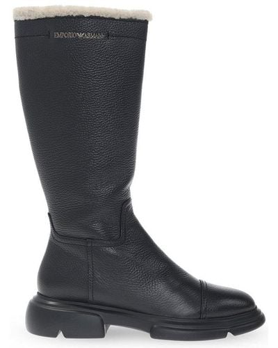Emporio Armani Logo-embossed Zipped Boots - Black